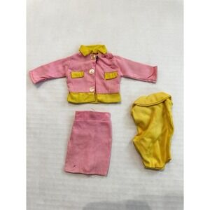 Vintage 1960's Barbie Skirt, Shirt, And Jacket Yellow And‎ Pink Outfit